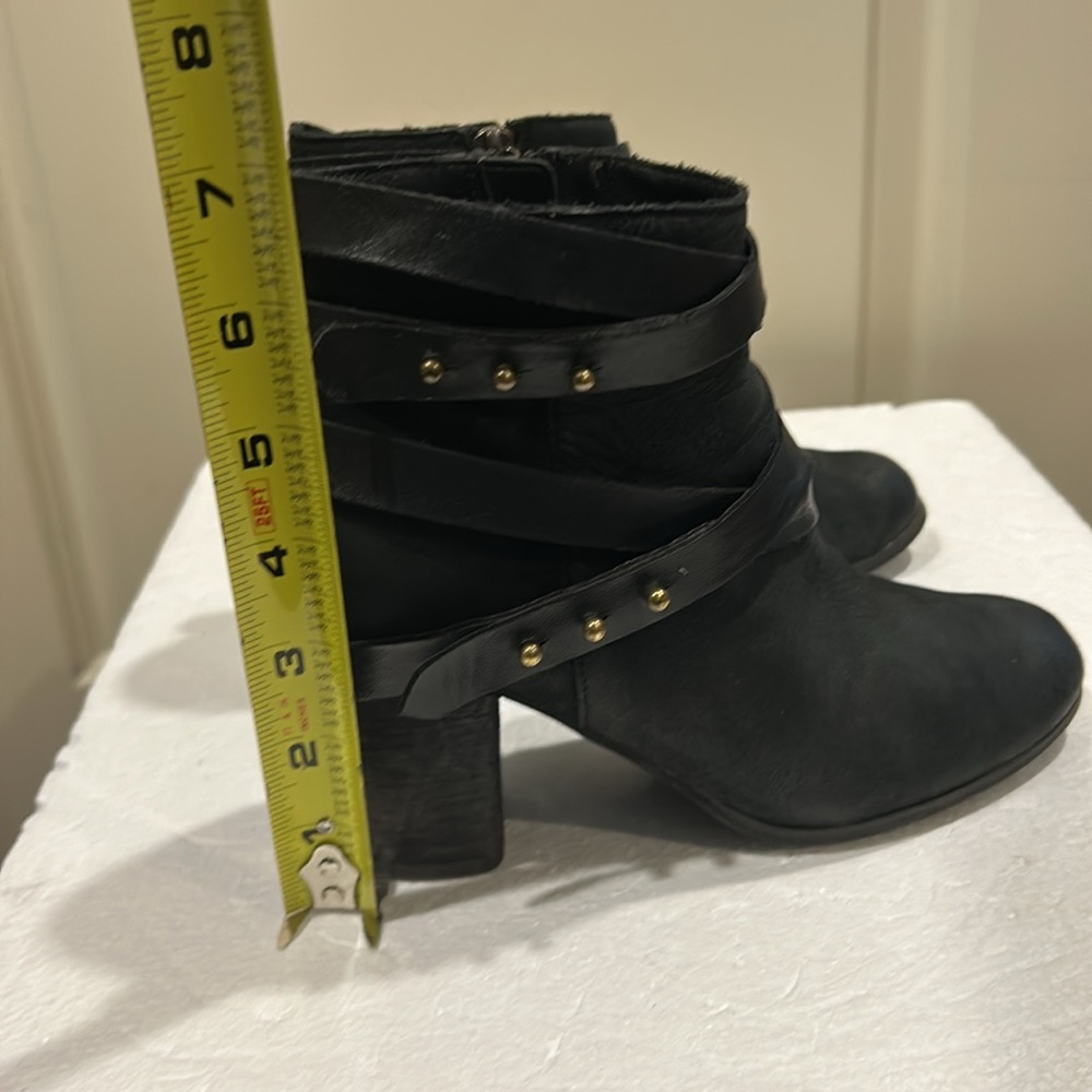 BP womens leather zip up ankle strappy boots block heel gothic punk rock size 6 - Picture 12 of 13